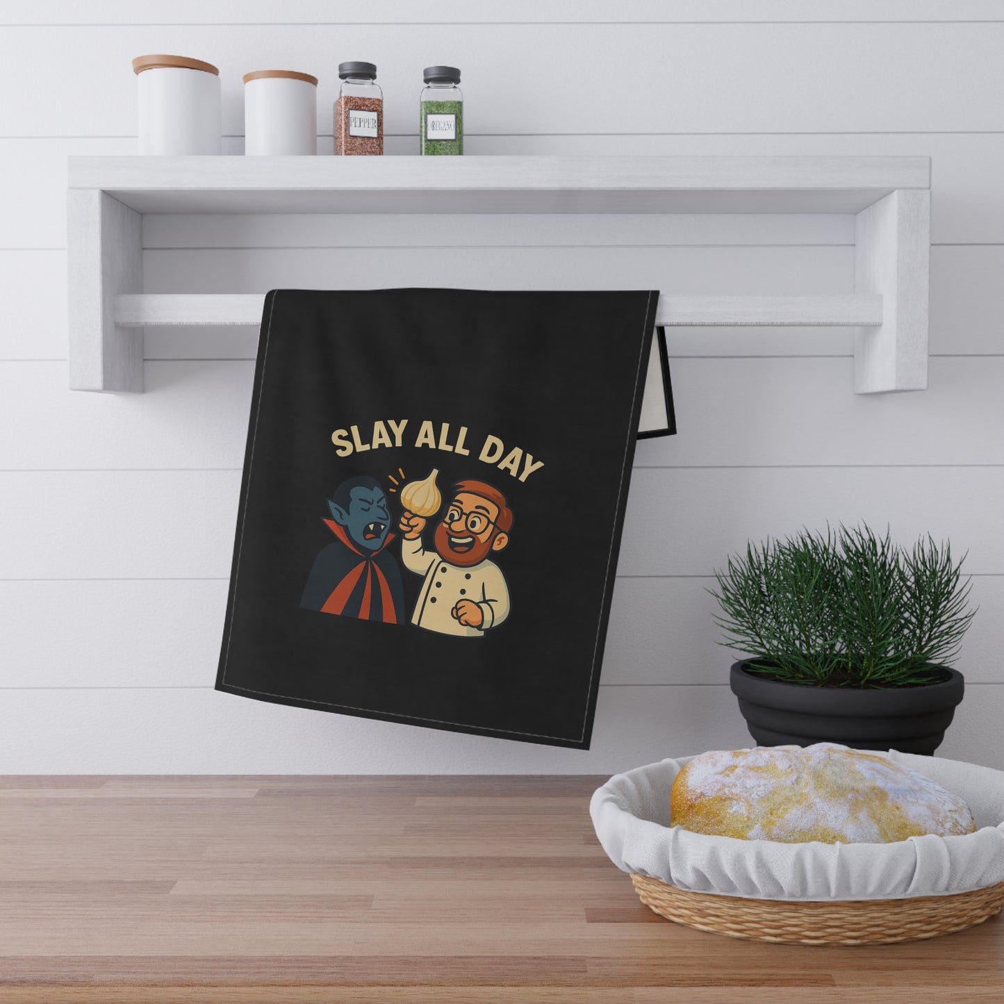 Funny Kitchen Tea Towels, Slay All Day Dish Towels for Halloween, Cooking Gift for Chefs, Home Decor, Unique Kitchen Accessories