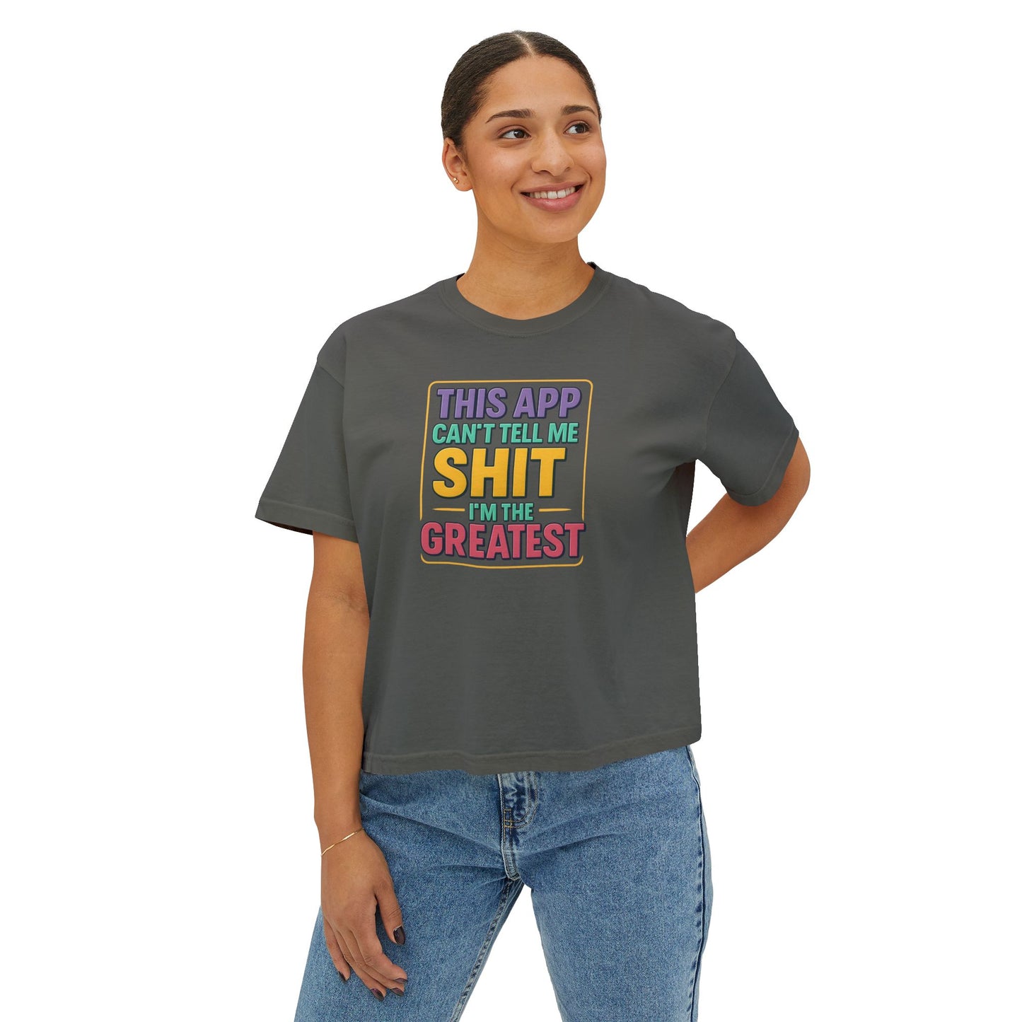 Women's Boxy Graphic Tee - Bold Statement Shirt for Casual Outfits, Perfect Gift for Friends, Funny Humor Apparel, Summer Style, [...]