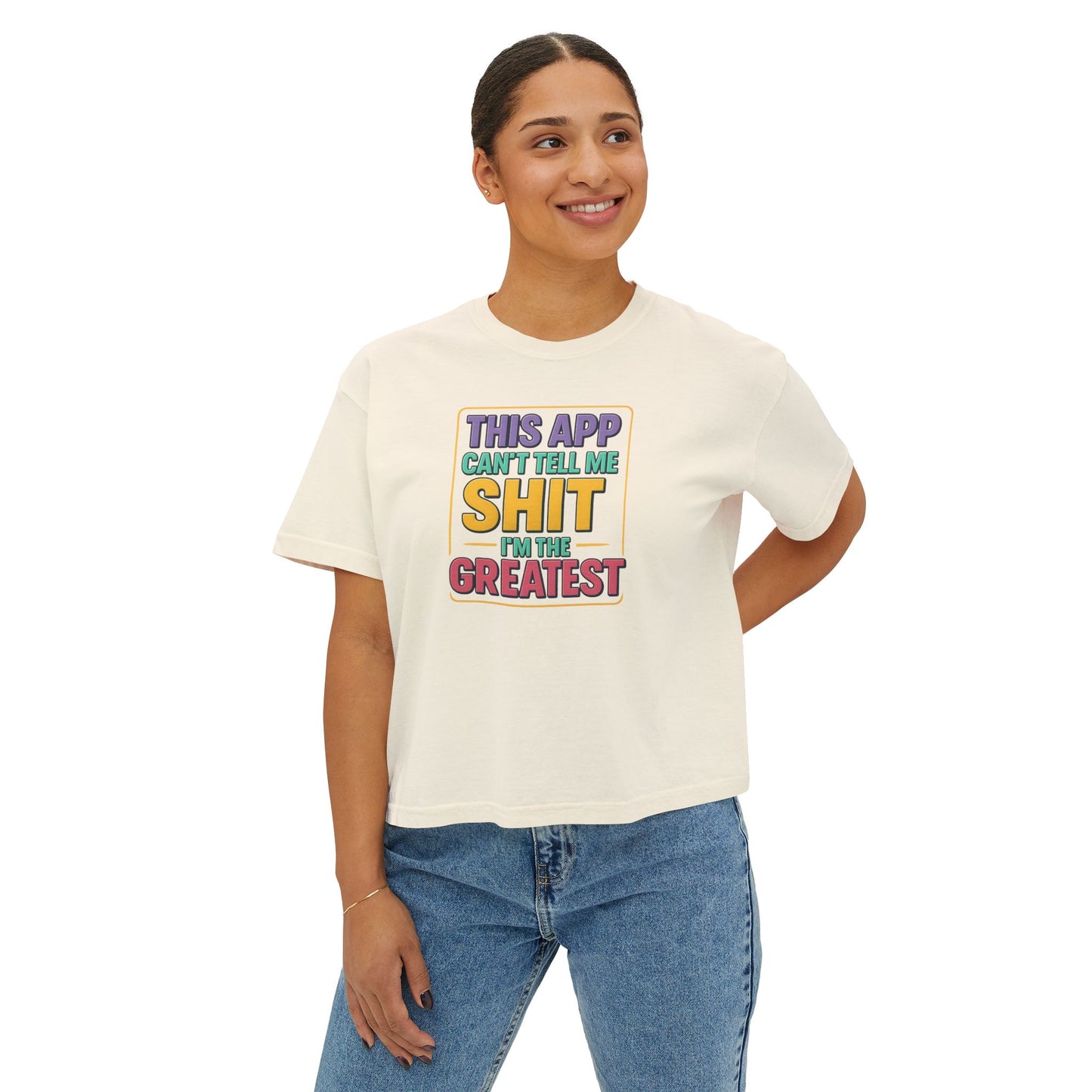 Women's Boxy Graphic Tee - Bold Statement Shirt for Casual Outfits, Perfect Gift for Friends, Funny Humor Apparel, Summer Style, [...]
