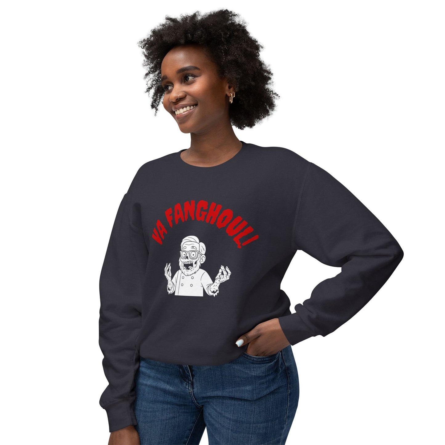 Funny Graphic Crewneck Sweatshirt for Casual Wear, Gift for Friends, Halloween Apparel, Comfortable Unisex Sweatshirt, VA FANGHOULI Design