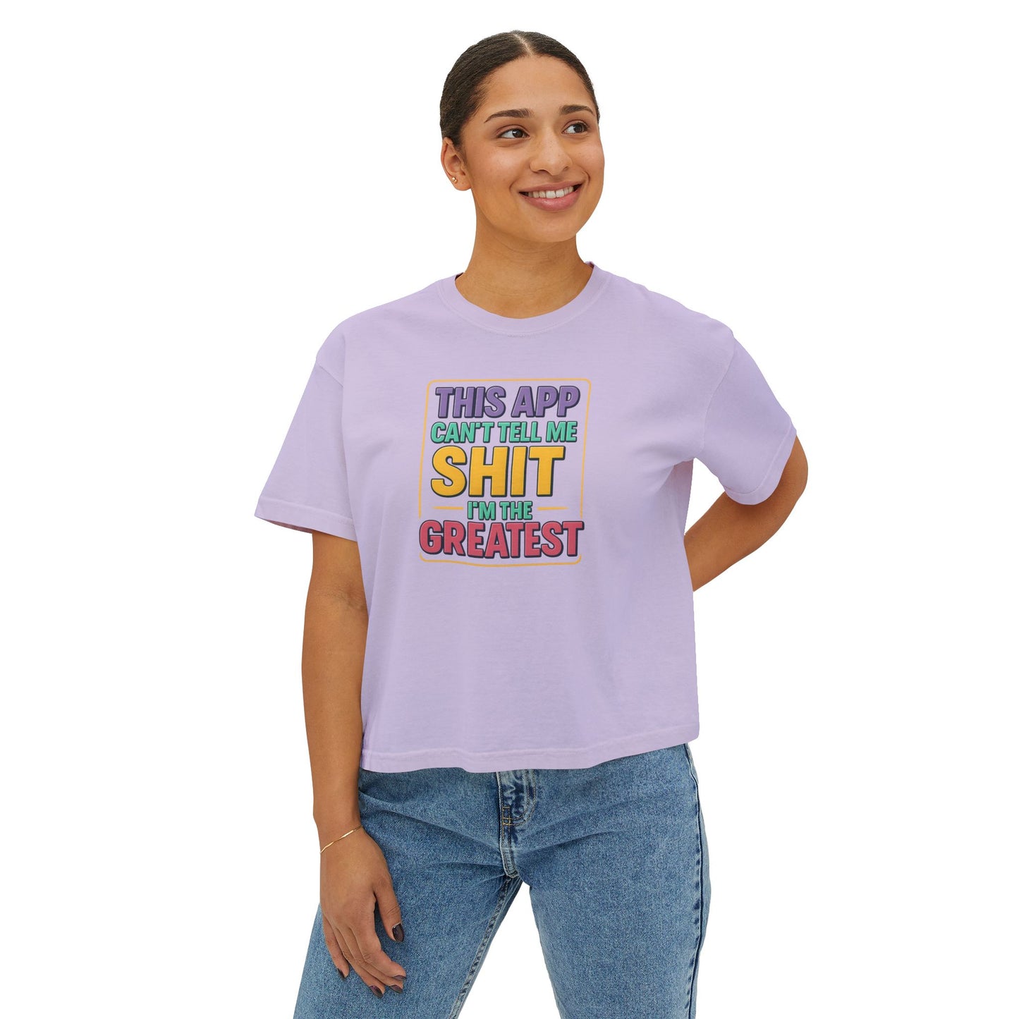 Women's Boxy Graphic Tee - Bold Statement Shirt for Casual Outfits, Perfect Gift for Friends, Funny Humor Apparel, Summer Style, [...]